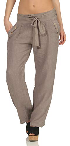 Malito Damen Hose aus Leinen - Stoffhose in Unifarben - atmungsaktive Freizeithose mit Gürtel - Chino 8174 - (Fango, XL) von malito more than fashion