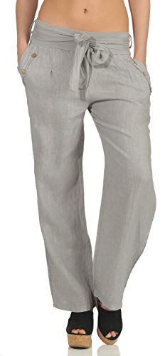 Malito Damen Hose aus Leinen - Stoffhose in Unifarben - atmungsaktive Freizeithose mit Gürtel - Chino 8174 - (hellgrau, M) von malito more than fashion