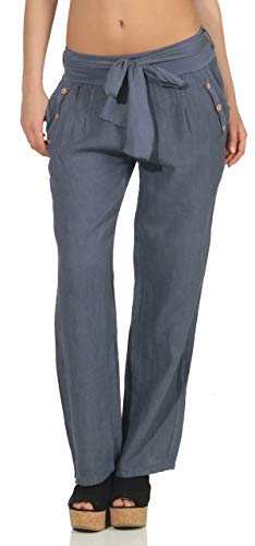 Malito Damen Hose aus Leinen - Stoffhose in Unifarben - atmungsaktive Freizeithose mit Gürtel - Chino 8174 - (Jeansblau, XXL) von malito more than fashion