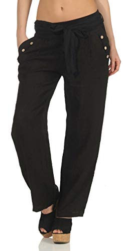 Malito Damen Hose aus Leinen - Stoffhose in Unifarben - atmungsaktive Freizeithose mit Gürtel - Chino 8174 - (schwarz, M) von malito more than fashion