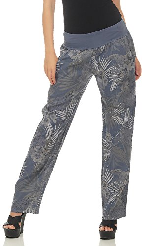 Malito Damen Hose aus Leinen | Stoffhose mit Jungle Print | Freizeithose für den Strand | Chino - Jogginghose 7790 (Jeansblau, L) von malito more than fashion