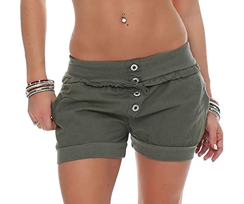 Malito Damen Hotpants in Unifarben | lockere Kurze Hose | Bermuda für den Strand | Pants - Shorts - klassisch 6086 (Oliv, L) von malito more than fashion