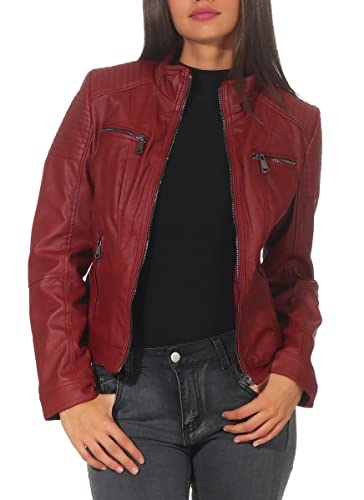 Malito Damen Jacke | Kunstleder Jacke | Jacke mit Zipper | lässige Bikerjacke - Sakko - Jackett 5179 (Bordeaux, S) von malito more than fashion