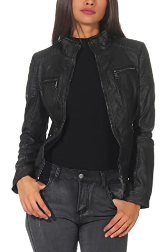 Malito Damen Jacke - figurbetonte Kunstleder Jacke mit Zipper - lässige Bikerjacke - Kurze Freizeitjacke mit Reißverschluß 5179 (M, schwarz) von malito more than fashion
