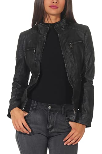 Malito Damen Jacke | Kunstleder Jacke | Jacke mit Zipper | lässige Bikerjacke - Sakko - Jackett 5179 (schwarz, L) von malito more than fashion