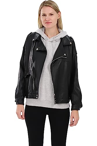 malito Damen Jacke Kunstleder | Oversized Jacke | lässige Bikerjacke | Faux Leather | Schulterklappen JF1848 (schwarz, 36-38) von malito more than fashion