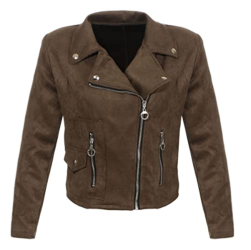 malito Damen Jacke | Velours Jacke | Biker Jacke mit Reißverschluss | Faux Leather - leichte Jacke 19617 (oliv, L) von malito more than fashion