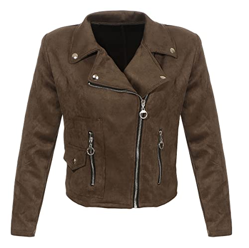 malito Damen Jacke | Velours Jacke | Biker Jacke mit Reißverschluss | Faux Leather - leichte Jacke 19617 (oliv, M) von malito more than fashion