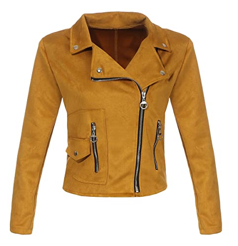 Malito Damen Jacke | Velours Jacke | Biker Jacke mit Reißverschluss | Faux Leather - leichte Jacke 19617 (dunkelgelb, S) von malito more than fashion