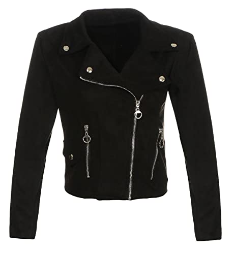 malito Damen Jacke | Velours Jacke | Biker Jacke mit Reißverschluss | Faux Leather - leichte Jacke 19617 (schwarz, S) von malito more than fashion