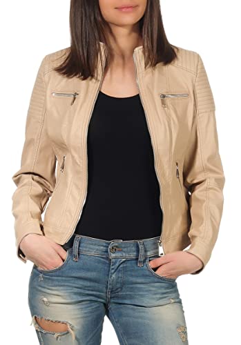 Malito Damen Jacke - figurbetonte Kunstleder Jacke mit Zipper - lässige Bikerjacke - Kurze Freizeitjacke mit Reißverschluß 5179 (L, beige) von malito more than fashion