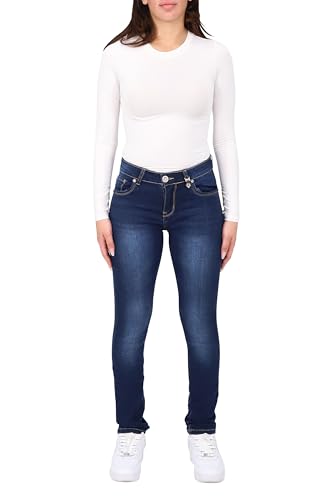 Malito - Damen Jeanshose - Low Waist Jeans Skinny Fit - elastische Stretch Denim Low Rise - Slim Leg K009 - (40 Blau Denim) von malito more than fashion