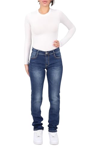 Malito - Damen Jeanshose - Middle Waist Jeans - elastische Stretch Denim Mid Rise - Slim Leg S188 - (Blau Denim 42) von malito more than fashion