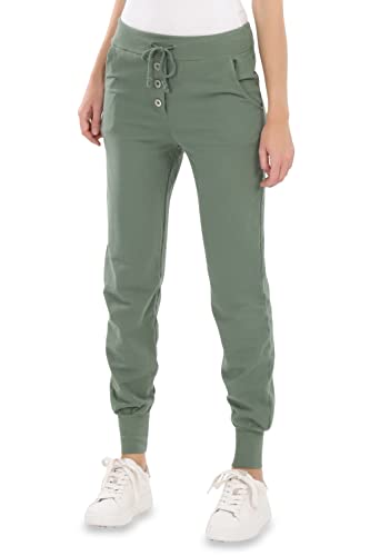 Malito - Damen Jogginghose im Classic Look - Sporthose in Unifarben - Baggy zum Tanzen - Sweatpants - Trainingshose 8021-G (Oliv L) von malito more than fashion