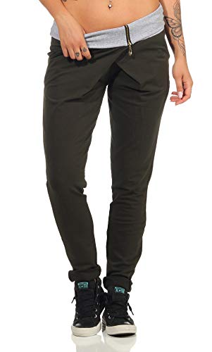 Malito Damen Jogginghose in Wickel Optik | Sporthose in Unifarben | Baggy zum Tanzen | Sweatpants - Trainingshose 3318 (Oliv) von malito more than fashion