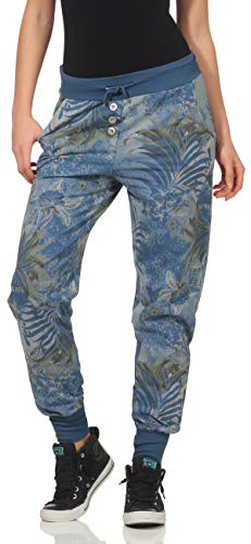 Malito Damen Jogginghose mit Jungle Print | Sporthose mit Muster | Baggy zum Tanzen | Sweatpants - Trainingshose 83728 (Jeansblau) von malito more than fashion