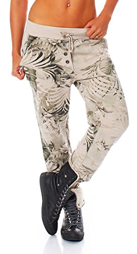 Malito Damen Jogginghose mit Jungle Print | Sporthose mit Muster | Baggy zum Tanzen | Sweatpants - Trainingshose 83728 (beige) von malito more than fashion