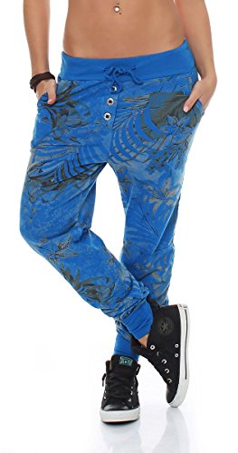 Malito Damen Jogginghose mit Jungle Print | Sporthose mit Muster | Baggy zum Tanzen | Sweatpants - Trainingshose 83728 (blau) von malito more than fashion