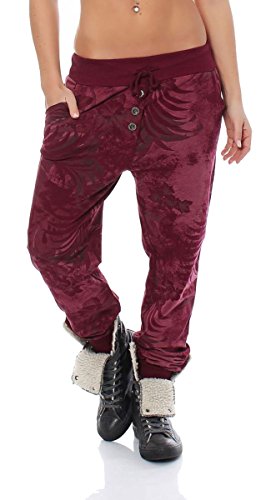 Malito Damen Jogginghose mit Jungle Print | Sporthose mit Muster | Baggy zum Tanzen | Sweatpants - Trainingshose 83728 (brombeer) von malito more than fashion