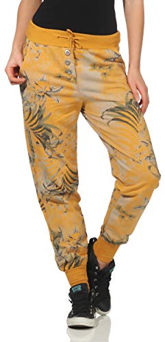 Malito Damen Jogginghose mit Jungle Print | Sporthose mit Muster | Baggy zum Tanzen | Sweatpants - Trainingshose 83728 (dunkelgelb) von malito more than fashion