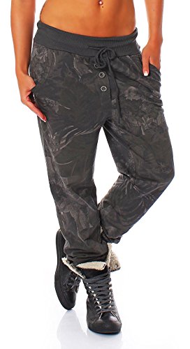 Malito Damen Jogginghose mit Jungle Print | Sporthose mit Muster | Baggy zum Tanzen | Sweatpants - Trainingshose 83728 (dunkelgrau) von malito more than fashion