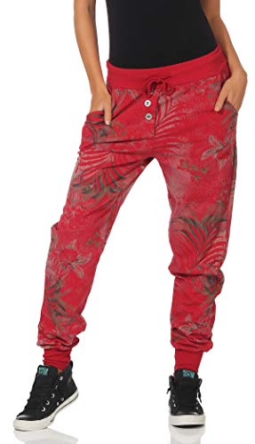 Malito Damen Jogginghose mit Jungle Print | Sporthose mit Muster | Baggy zum Tanzen | Sweatpants - Trainingshose 83728 (rot) von malito more than fashion