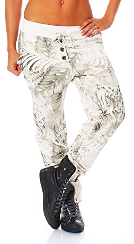 Malito Damen Jogginghose mit Jungle Print | Sporthose mit Muster | Baggy zum Tanzen | Sweatpants - Trainingshose 83728 (weiß) von malito more than fashion