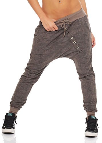 Malito Damen Jogginghose mit Knopfleiste | Sporthose meliert | Baggy zum Tanzen | Sweatpants - Trainingshose 7398 (Fango) von malito more than fashion