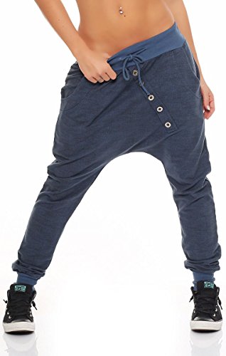 Malito Damen Jogginghose mit Knopfleiste | Sporthose meliert | Baggy zum Tanzen | Sweatpants - Trainingshose 7398 (Jeansblau) von malito more than fashion