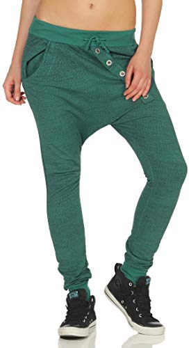 Malito Damen Jogginghose mit Knopfleiste | Sporthose meliert | Baggy zum Tanzen | Sweatpants - Trainingshose 7398 (grün) von malito more than fashion