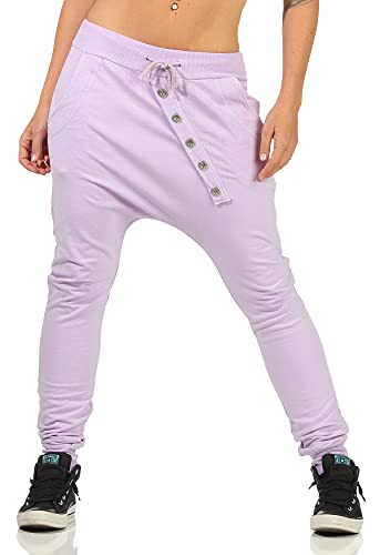 Malito – Damen Jogginhose Baggy aus Baumwolle – Sweathose mit elastischem Bund – Low-Waist Haremshose – Sweatpants Pumphose 8023(Flieder) von malito more than fashion