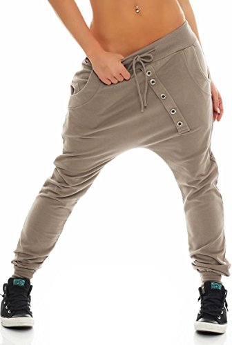 Malito – Damen Jogginhose Baggy aus Baumwolle – Sweathose mit elastischem Bund – Low-Waist Haremshose – Sweatpants Pumphose 8023 (Fango) von malito more than fashion