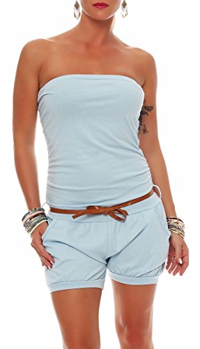 malito - Damen Jumpsuit - Einteiler mit Gürtel & Taschen - Bandeau Sommer Overall - kurzer trägerloser Playsuit - unifarbener Romper 8964 (Hellblau) von malito more than fashion