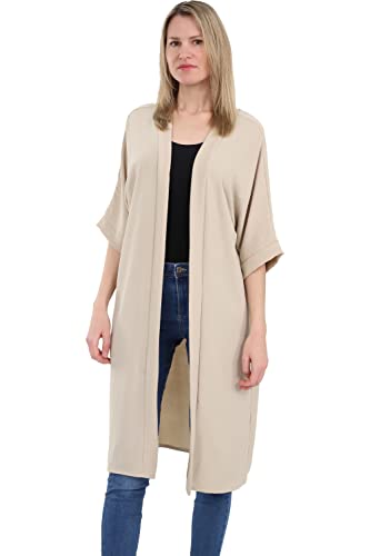 Malito - Damen Kimono - Cardigan für den Sommer - Tunika Poncho Blazer für den Alltag - Strand Party Bikini Cover Up Basic 2342 (Größe: 34-42 beige) von malito more than fashion