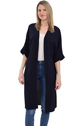 Malito - Damen Kimono - Cardigan für den Sommer - Tunika Poncho Blazer für den Alltag - Strand Party Bikini Cover Up Basic 2342 (Größe: 34-42 dunkelblau) von malito more than fashion