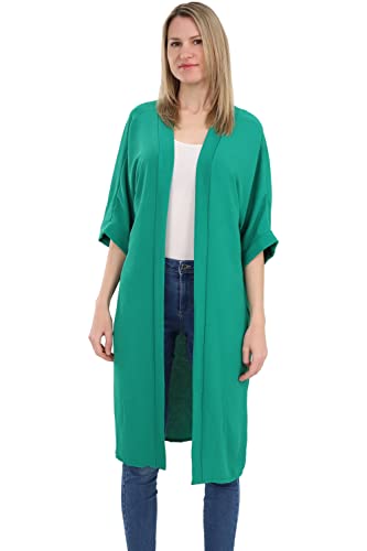 Malito - Damen Kimono - Cardigan für den Sommer - Tunika Poncho Blazer für den Alltag - Strand Party Bikini Cover Up Basic 2342 (Größe: 34-42 grün) von malito more than fashion