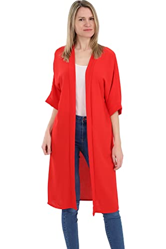 Malito - Damen Kimono - Cardigan für den Sommer - Tunika Poncho Blazer für den Alltag - Strand Party Bikini Cover Up Basic 2342 (Größe: 34-42 rot) von malito more than fashion