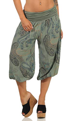 Malito Damen Kurze Aladinhose mit Print | Haremshose zum Tanzen | Pumphose zum Chillen - Freizeithose - Capri 7186 (Oliv) von malito more than fashion