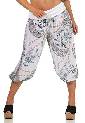 Malito Damen Kurze Aladinhose mit Print | Haremshose zum Tanzen | Pumphose zum Chillen - Freizeithose - Capri 7186 (weiß) von malito more than fashion