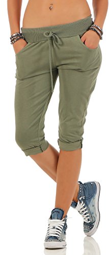 Malito - Damen Kurze Jogginghose - lässige Boyfriendhose - Sweatpants in Unifarben - Freizeithose für den Alltag 83701 OneSize (Oliv) von malito more than fashion