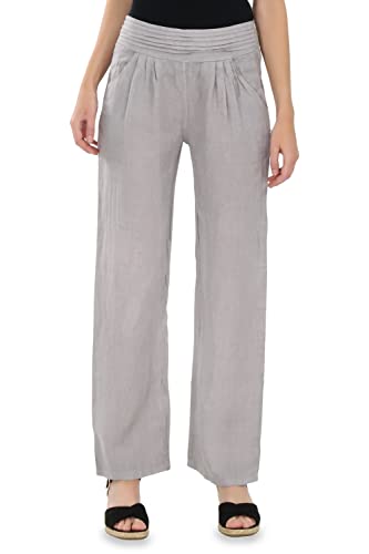 Malito – Damen Leinenhose mit Taschen – Stoffhose einfarbig – Leichte Sommerhose für warme Tage & Strand – Freizeithose für Frauen 2727 (Hellgrau | Größe S) von malito more than fashion