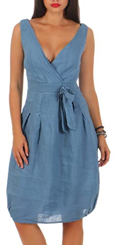 Malito - Damen Leinenkleid A-Linie - atmungsaktives Strandkleid - schickes Kleid für Alltag & Freizeit 8147 - (Jeansblau, L) von malito more than fashion
