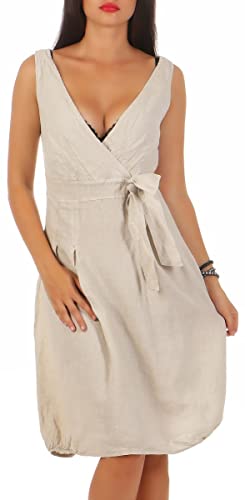 Malito - Damen Leinenkleid A-Linie - atmungsaktives Strandkleid - schickes Kleid für Alltag & Freizeit 8147 - (beige, XXL) von malito more than fashion