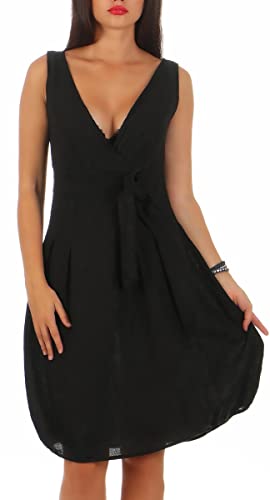 Malito - Damen Leinenkleid A-Linie - atmungsaktives Strandkleid - schickes Kleid für Alltag & Freizeit 8147 - (schwarz, XXL) von malito more than fashion