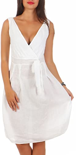 Malito - Damen Leinenkleid A-Linie - atmungsaktives Strandkleid - schickes Kleid für Alltag & Freizeit 8147 - (weiß, L) von malito more than fashion