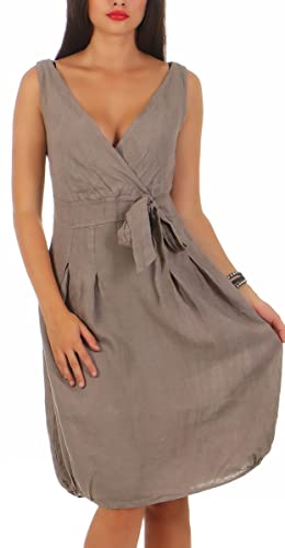 Malito - Damen Leinenkleid A-Linie - atmungsaktives Strandkleid - schickes Kleid für Alltag & Freizeit 8147 - (Fango, M) von malito more than fashion