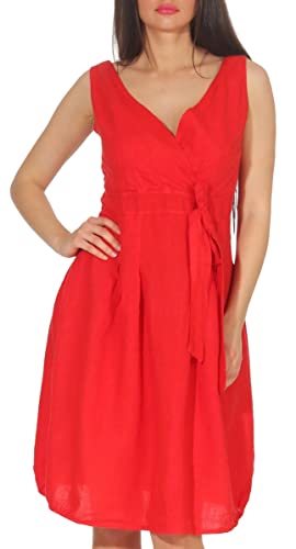 Malito Damen Leinenkleid im Klassik Design | Elegantes Cocktailkleid | schickes Abendkleid | Partykleid - A Linie 8147 (S, rot) von malito more than fashion