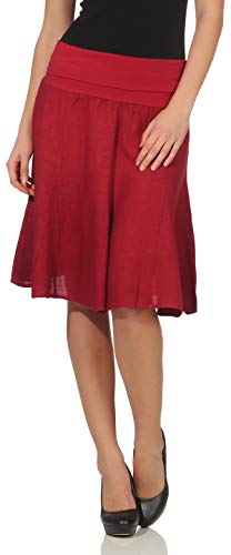 Malito Damen Leinenrock mit Stretchbund | Schlichter Glockenrock | Sommerrock in Uni Farben | Minirock - Rock 1580 (Bordeaux) von malito more than fashion