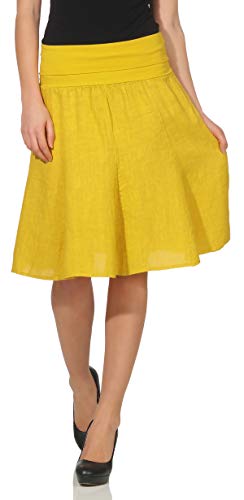 Malito Damen Leinenrock mit Stretchbund | Schlichter Glockenrock | Sommerrock in Uni Farben | Minirock - Rock 1580 (dunkelgelb) von malito more than fashion