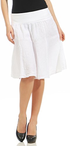 Malito Damen Leinenrock mit Stretchbund | Schlichter Glockenrock | Sommerrock in Uni Farben | Minirock - Rock 1580 (weiß) von malito more than fashion